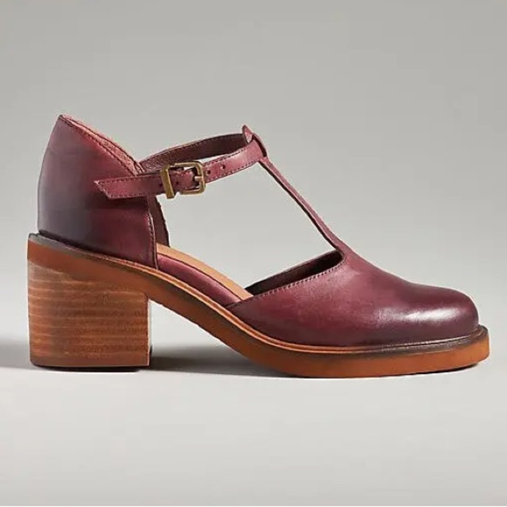 Seychelles Soulmate Wine Mary Jane T Strap Stacked Heel Shoes Loafers Womens 10 - Picture 13 of 13